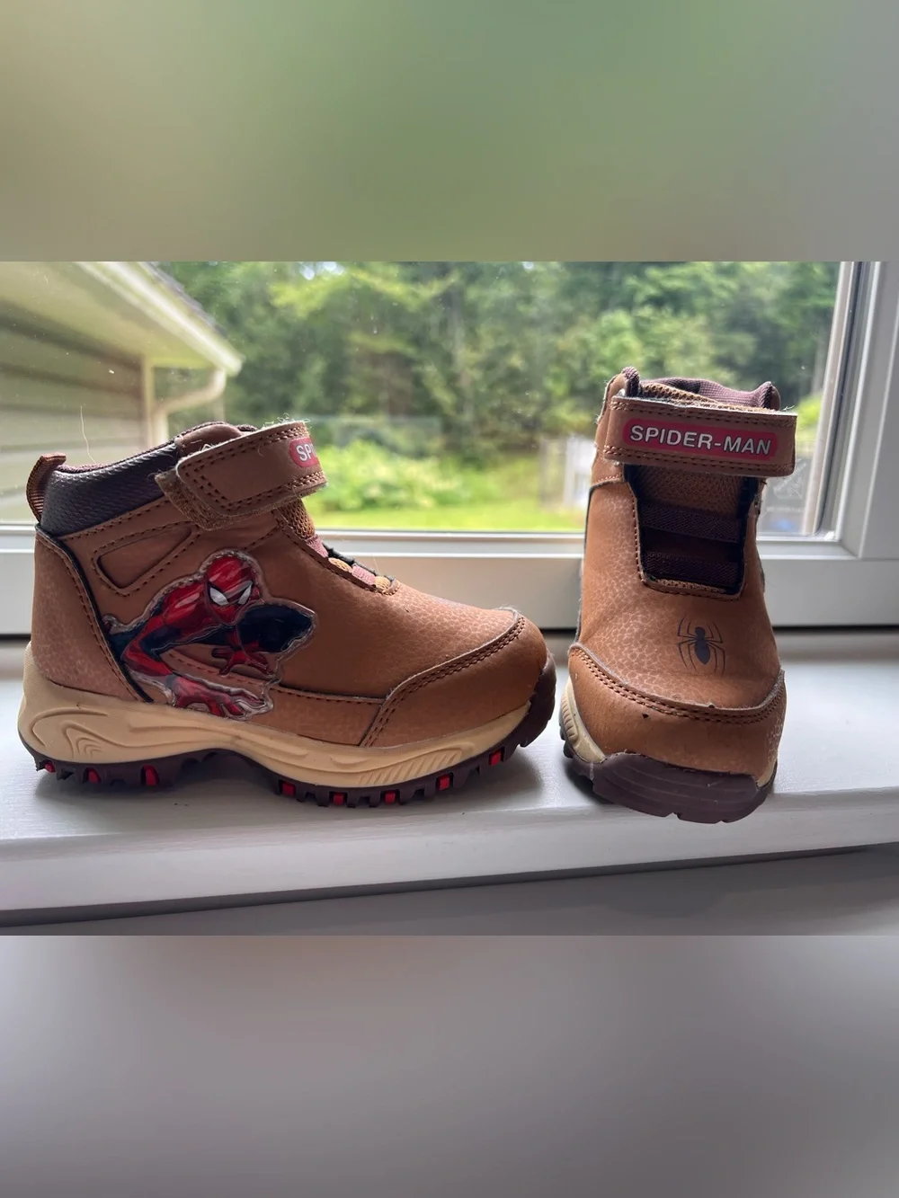 Spiderman Brown Kids Ankle Boots with Red Accent
